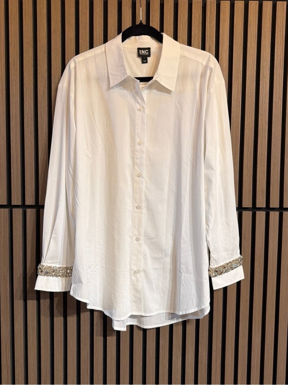 INC International Concepts Rhinestone Cuffed Button Down
